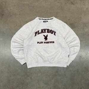 Playboy Play Forever Graphic Crewneck Sweatshirt Grey Y2K Men's L